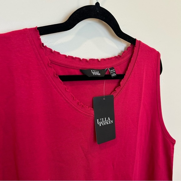 Women’s Ulla Popken Lettuce Edge V-Neck Knit Tank Tunic Dress, Raspberry, 16/18 - Picture 4 of 7